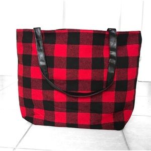Buffalo Plaid Fall Winter Women’s Tote Zippered Everyday Red Black Tote